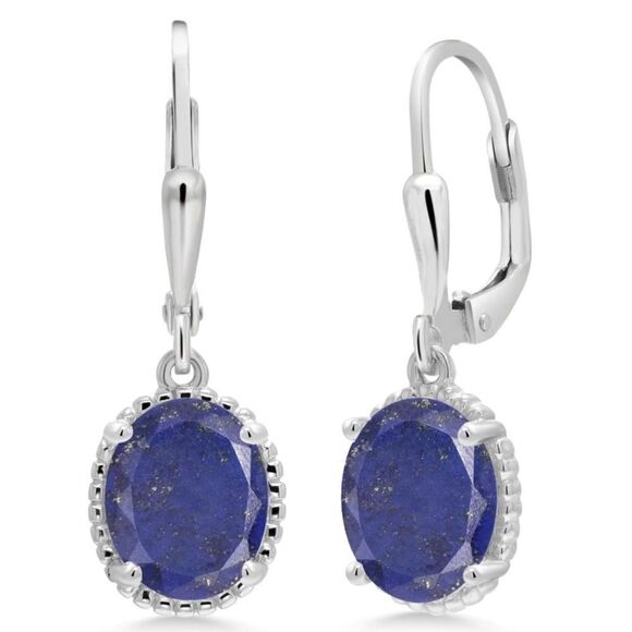 925 Silver Color Drop Earrings. SKU: EG14367SVJBT | Gabriel  925 Sterling Silver with 4.00 Cttw Blue Lapis Lazuli Oval Leverback Earrings